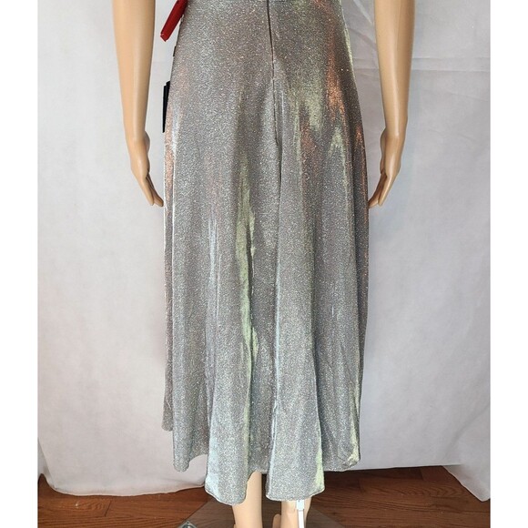 New Mac Duggal 26151 Women's (2) Silver Metallic Cap Sleeve Tea-Length Dress - Picture 8 of 16